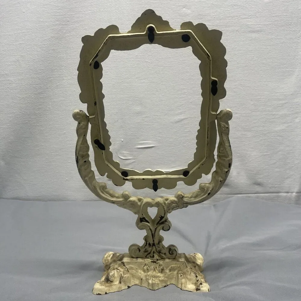 Vintage Cast Iron Mirror/Picture Frame Vanity Tabletop Pedestal Victorian Ornate